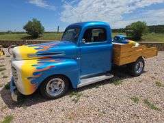 1948 FORD F-1 SHOW TRUCK. 2WD. GOOD TIRES. FEW DINGS. SHOWS 6803 MILES. FORD 9" REAR END. MUSTANG II FRONT END. 1979 302CI FORD V8. AOD AUTOMATIC WITH OVERDRIVE TRANS. RUNS AND DRIVES FAST! EDELBROCK 4BBL CARB, HIGH RISE INTAKE.  NEW WATER PUMP. SHAVED DOOR HANDLES, 2 FOBS. MATCHING GO CART, 5HP, RIDE ON THE BOX. 250LB CAPACITY. ***THIS VEHICLE SELLS WITH TITLE***