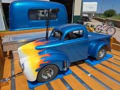 1948 FORD F-1 SHOW TRUCK. 2WD. GOOD TIRES. FEW DINGS. SHOWS 6803 MILES. FORD 9" REAR END. MUSTANG II FRONT END. 1979 302CI FORD V8. AOD AUTOMATIC WITH OVERDRIVE TRANS. RUNS AND DRIVES FAST! EDELBROCK 4BBL CARB, HIGH RISE INTAKE.  NEW WATER PUMP. SHAVED DOOR HANDLES, 2 FOBS. MATCHING GO CART, 5HP, RIDE ON THE BOX. 250LB CAPACITY. ***THIS VEHICLE SELLS WITH TITLE***