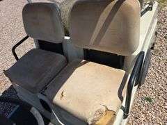 COLUMBIA GAS GOLF CART. RUNS REALLY GOOD! CAN'T SET PARK BRAKE, BRACKET NEEDS REPAIR. BATTERY. GOOD WHEELS AND TIRES JUST PUT ON!