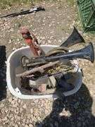 CAR HORNS. POTATO FORK.