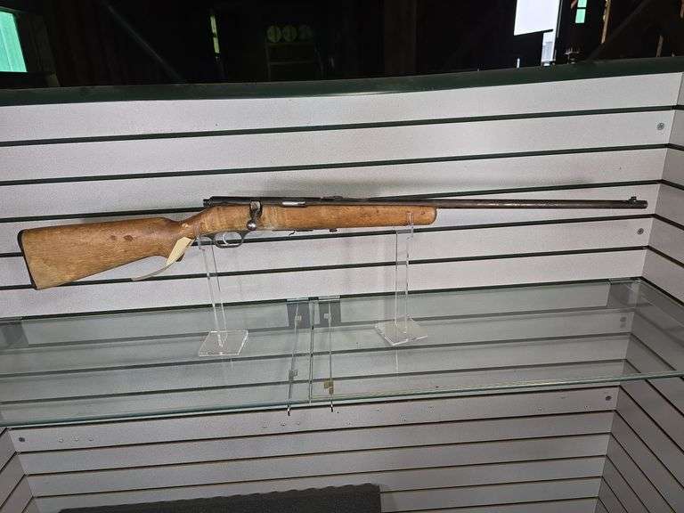 SPRINGFIELD MODEL 84-C. 22 SHORT, LONG, OR LONG RIFLE, BOLT ACTION RIFLE. DROP OUT MAGAZINE. BLUING IS WORN, STOCK IS WORN.