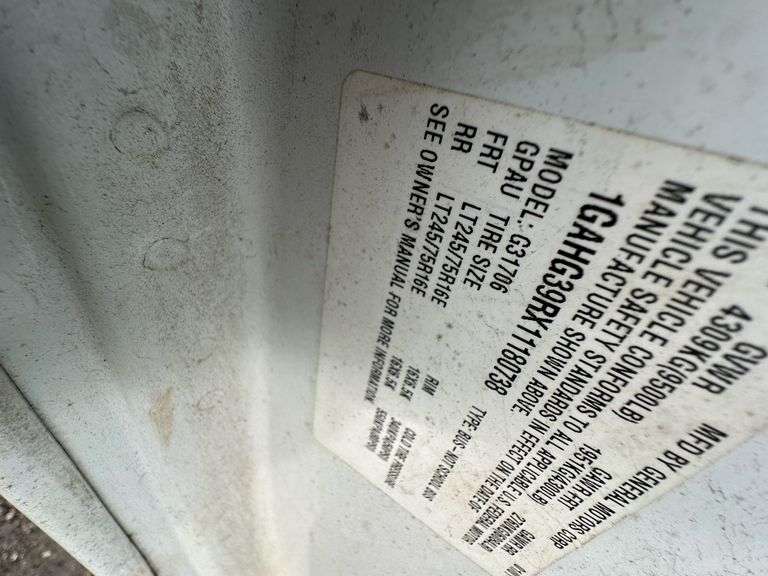 2001 CHEVROLET Express 1GAHG39RX11180738 VMI-2516-0365-MI