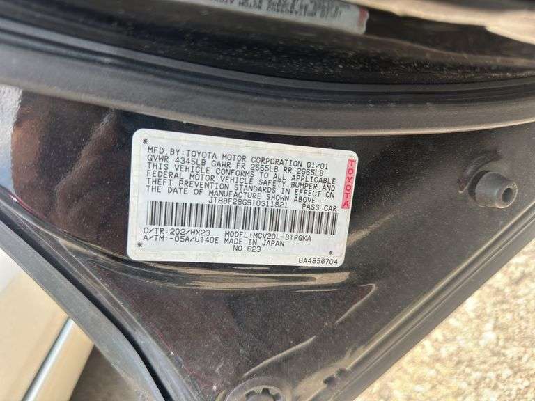 2001 LEXUS ES 300 BASE JT8BF28G910311821 VMI-2520-0231-MI