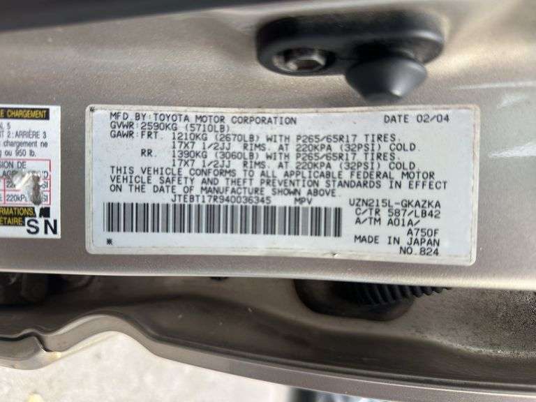 2004 TOYOTA 4-Runner Limited JTEBT17R940036345