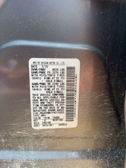 2015 NISSAN Rogue Select JN8AS5MV1FW770252