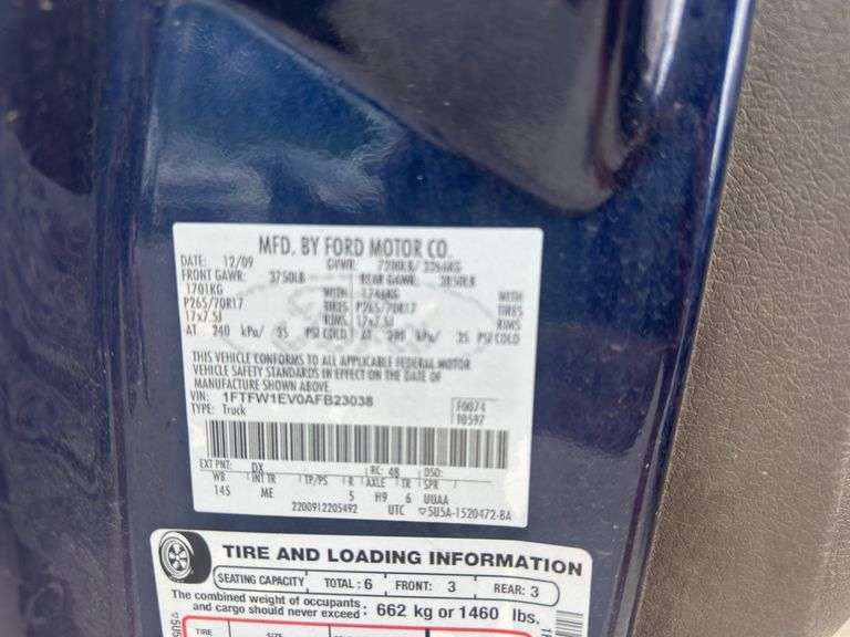 2010 FORD F-150 Styleside 1FTFW1EV0AFB23038 VMI-2528-1562-MI