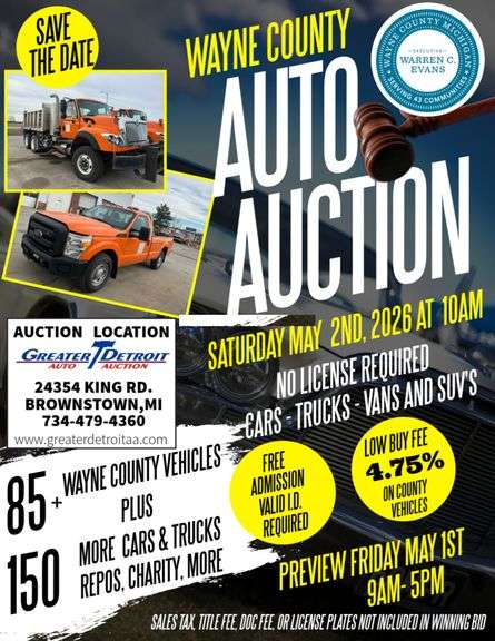 MAY 2nd Wayne County Auction : SAVE THE DATE !