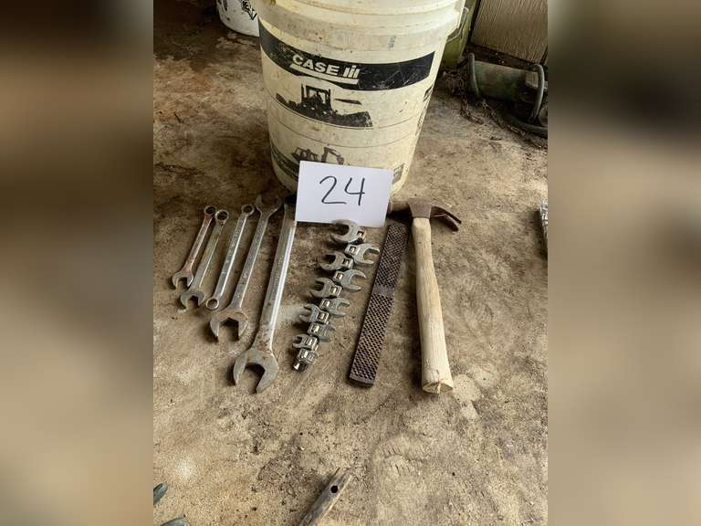 Bucket of Wrenches, Rasp, Hammer, Misc. Tools