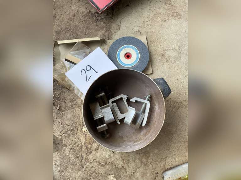 Pot w/ Metal Clamps and Sanding Wheels