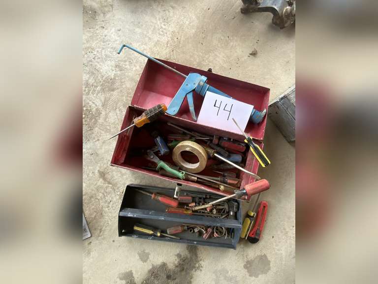 Metal Toolbox of Screwdrivers, Caulking Gun