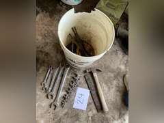 Bucket of Wrenches, Rasp, Hammer, Misc. Tools