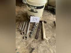 Bucket of Wrenches, Rasp, Hammer, Misc. Tools