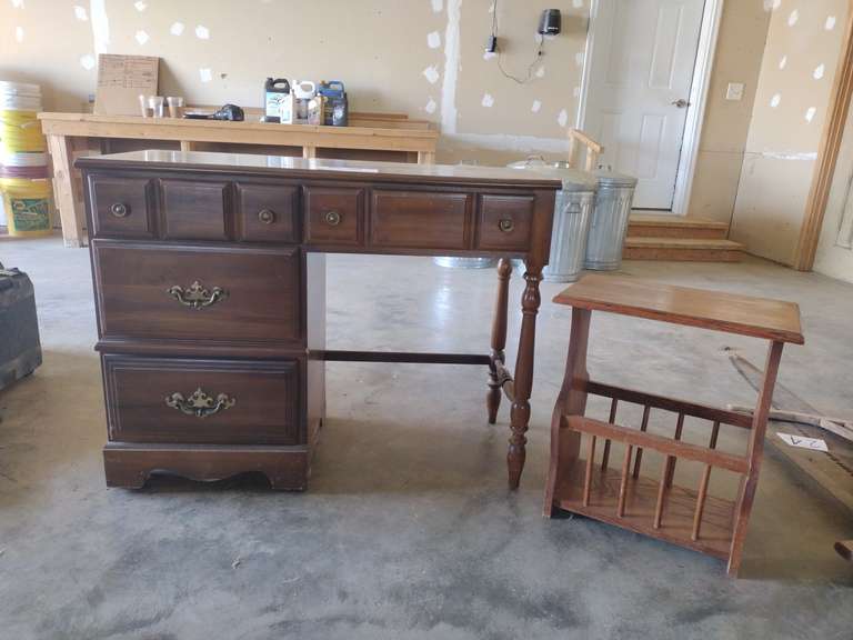 Wood Desk and Bedside Table