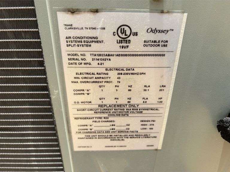 10 Ton American Standard 3-Phase HVAC Unit