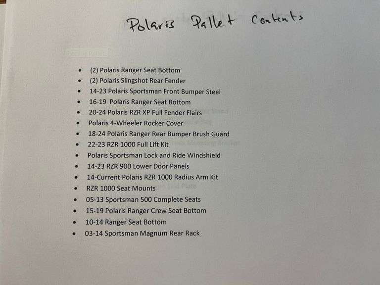 Pallet of Polaris UTV/ATV Part Returns