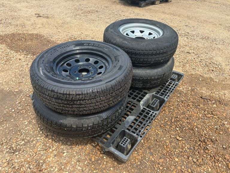 (4) Goodyear ST225/75 R15 Trailer Tires with Rims