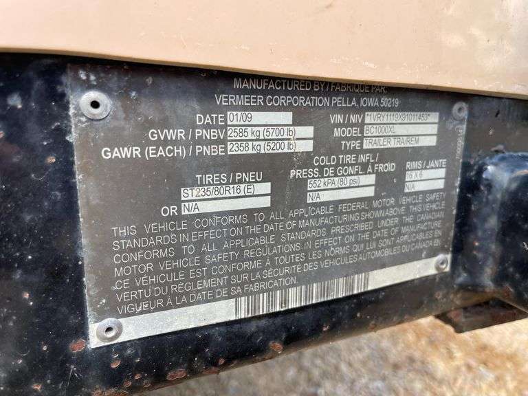2009 Vermeer BC1000 XL Trailer Mounted Woodchipper (1116 Hours)