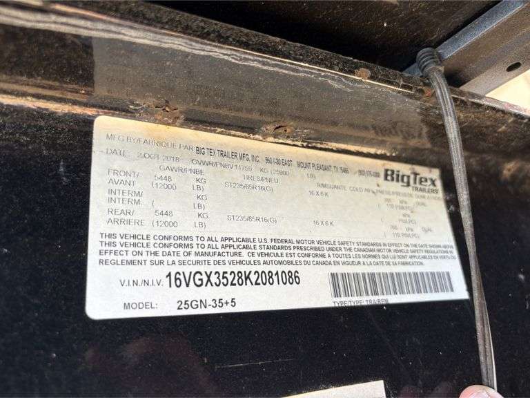 2019 Big Tex 25GN 35+5 T/A D/W Gooseneck Trailer