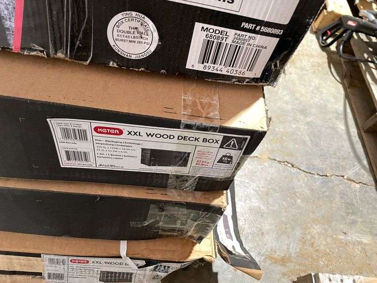 Spalding Basketball Goal & (3) Keter Wood Deck Boxes