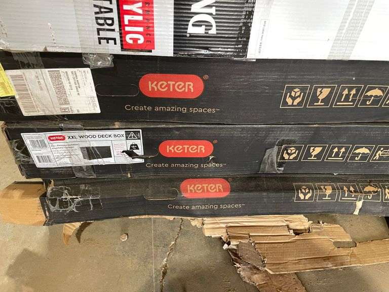 Spalding Basketball Goal & (3) Keter Wood Deck Boxes