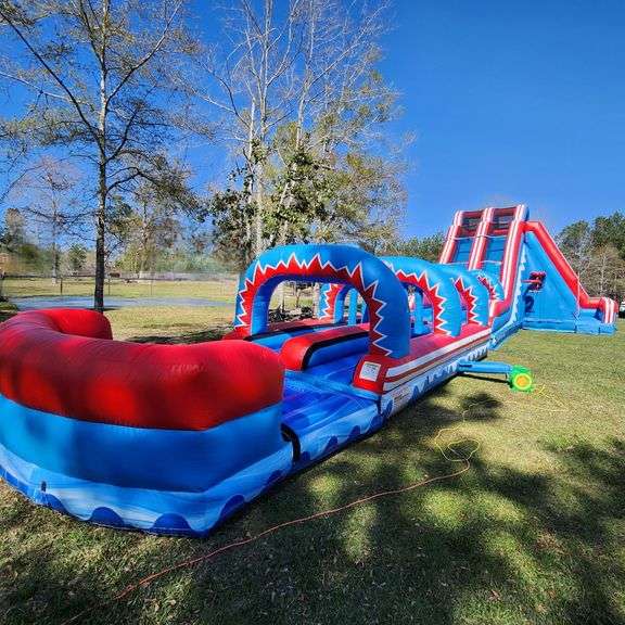 Double Lane 70' Inflatable Water Slide w/ 40' Slip N' Slide Inflatable Attachment