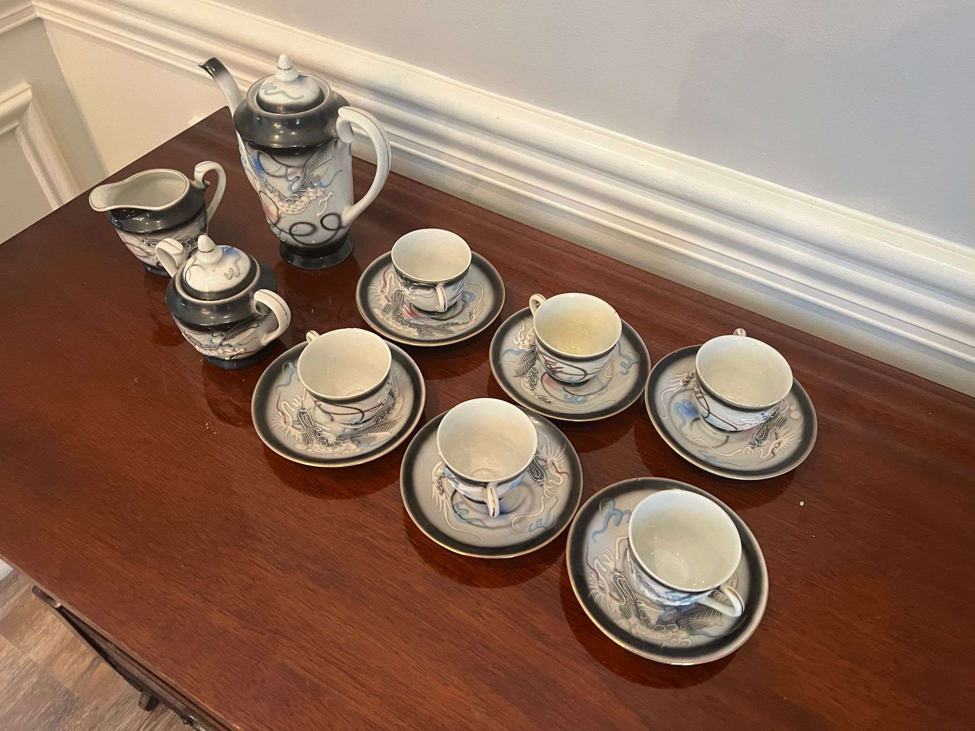 17-Piece Japanese Dragonware Moriage Tea Set - JJ Merchant LLC