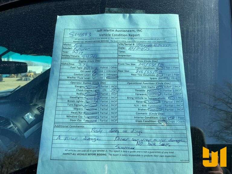 2017 FORD EXPLORER VIN: 1FM5K8AR9HGB93372 AWD