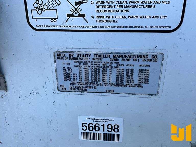 2018 UTILITY TRAILER MANUFACTURER VS2DX 53'X102" VAN TRAILER VIN: 1UYVS2535J7266333