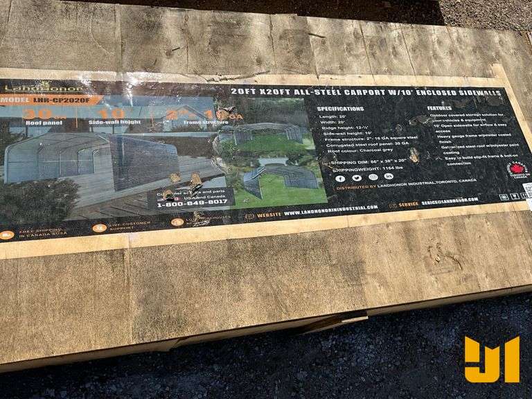 UNUSED 2025 LANDHONOR LHR-CP2020F 20' X 20' STEEL CARPORT W/ ENCLOSED SIDEWALLS