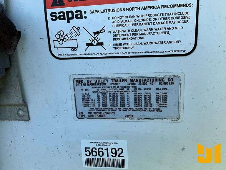 2018 UTILITY TRAILER MANUFACTURER VS2DX 53'X102" VAN TRAILER VIN: 1UYVS2533J7266329