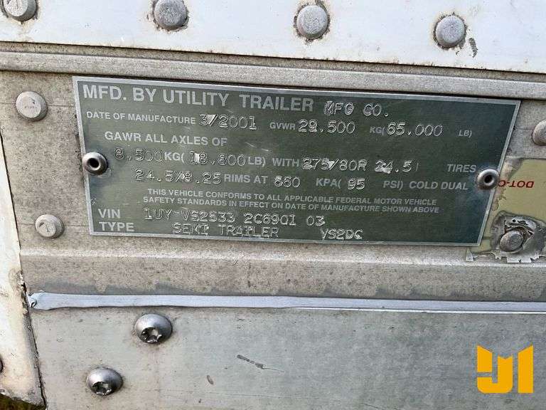2002 UTILITY TRAILER MANUFACTURER VS2DC 53'X102" VAN TRAILER VIN: 1UYVS25332C690103