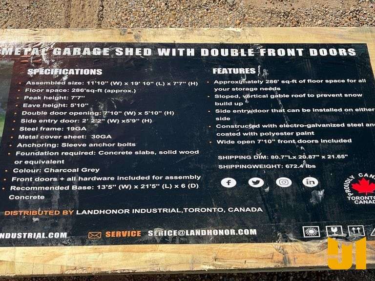 LANDHONOR LHR-MS1119 STEEL CARPORT W/ ENCLOSED SIDEWALLS