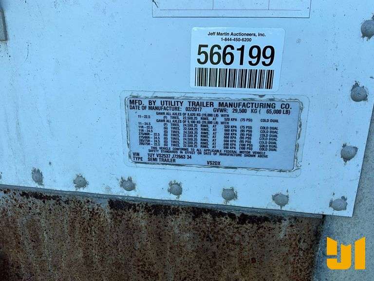 2018 UTILITY TRAILER MANUFACTURER VS2DX 53'X102" VAN TRAILER VIN: 1UYVS2537J7266334