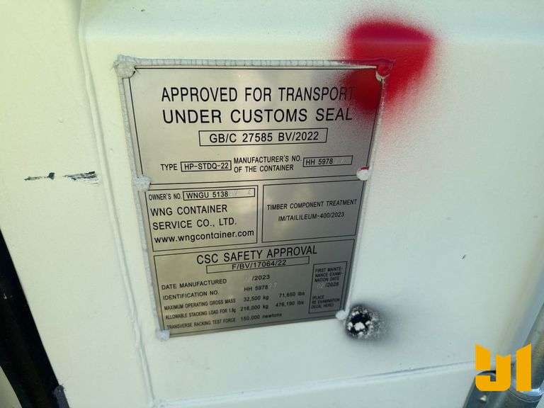 2023 40' HIGH CUBE CONTAINER SN: WNGU5138674