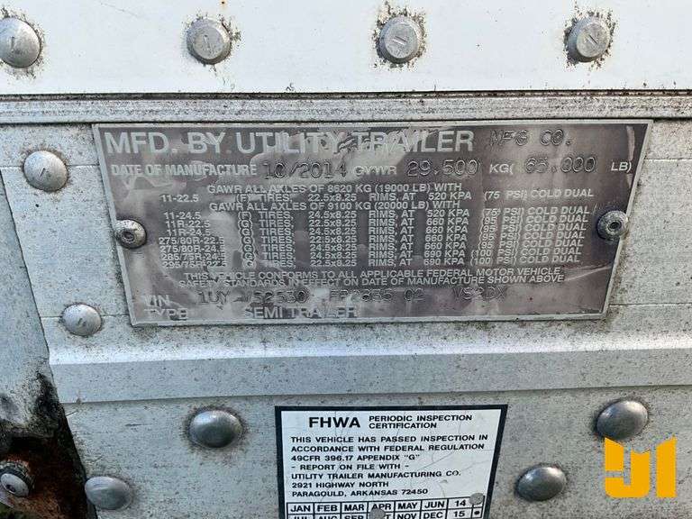 2015 UTILITY TRAILER MANUFACTURER VS2DX 53'X102" VAN TRAILER VIN: 1UYVS2530FP283502