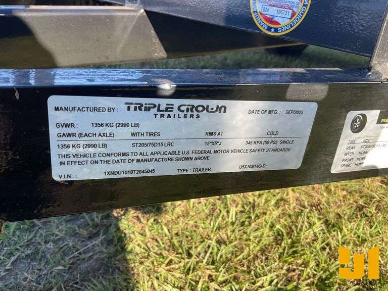 2025 TRIPLE CROWN TRAILERS INC TRIPLE CROWN TRAILERS INC UTILITY TRAILER 5'X10' VIN: 1XNDU1018T20450