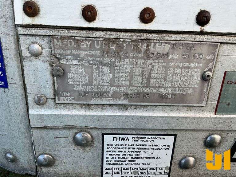 2015 UTILITY TRAILER MANUFACTURER VS2DX 53'X102" VAN TRAILER VIN: 1UYVS2532FP283503