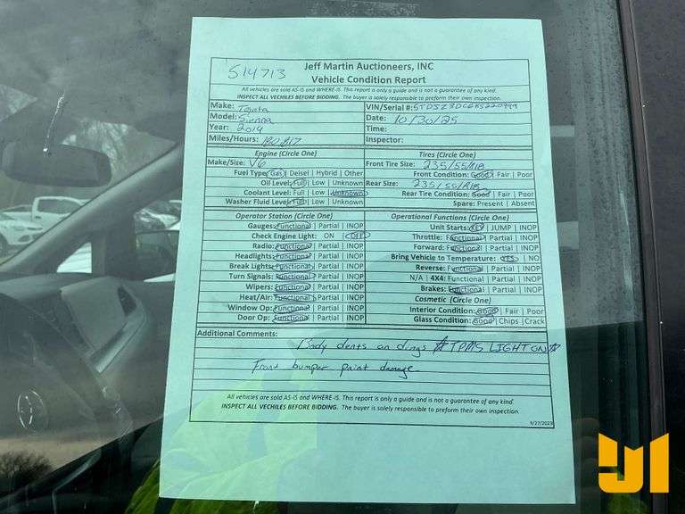 2019 TOYOTA SIENNA VIN: 5TDJZ3DC6KS220999 AWD