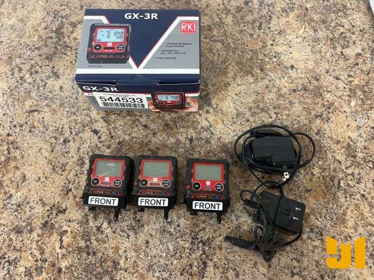 SET OF 3 RKI GX-3R GAS DETECTORS W/2 CHARGERS