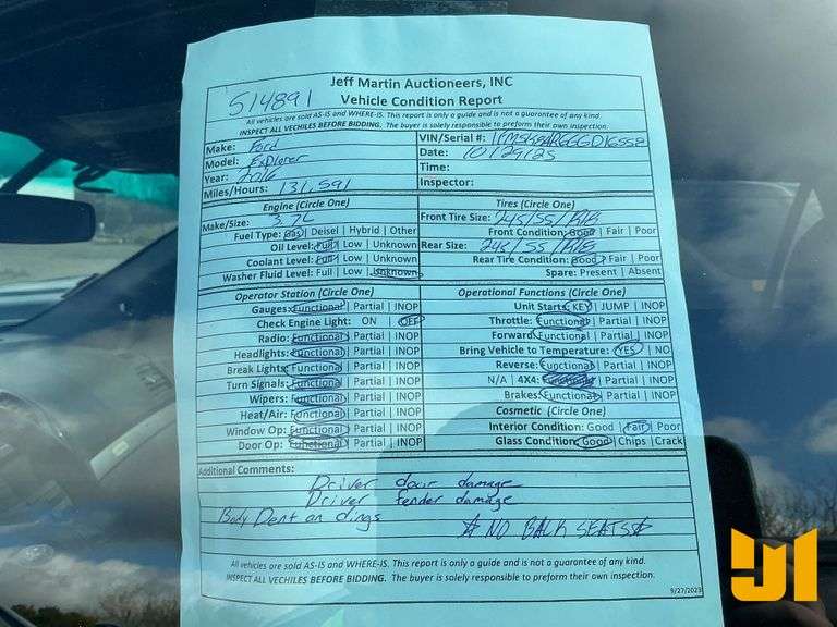 2016 FORD EXPLORER VIN: 1FM5K8AR6GGD16558 AWD