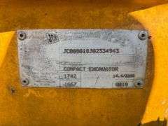 JCB 8018CTS MINI EXCAVATOR SN: JCB08018J02334943