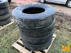 (4) 295/75R22.5 TIRES, (2) HAVE WHEELS