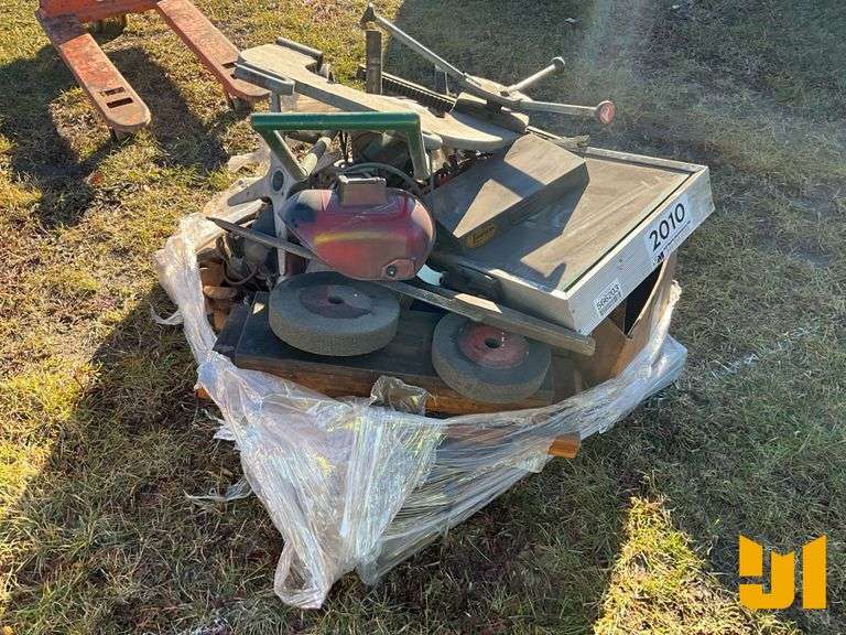 MISC SHOP TOOLS; BANDING CART, GRINDING WHEELS, BANDSAW BLADES