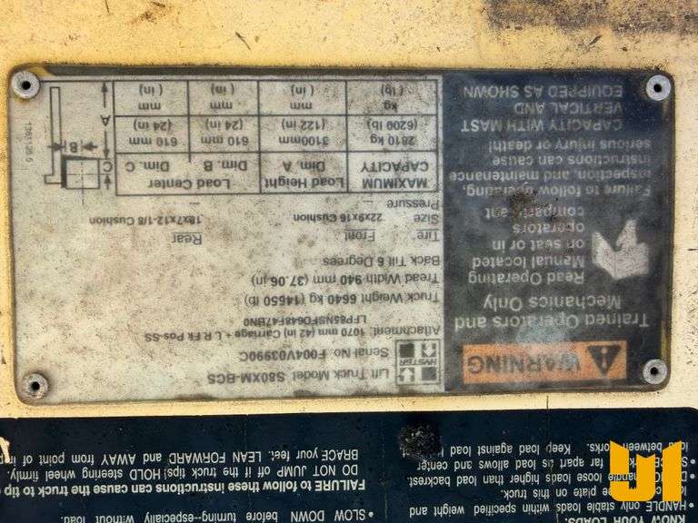 HYSTER S80XM-BCS FORKLIFT SN: F004V03990C