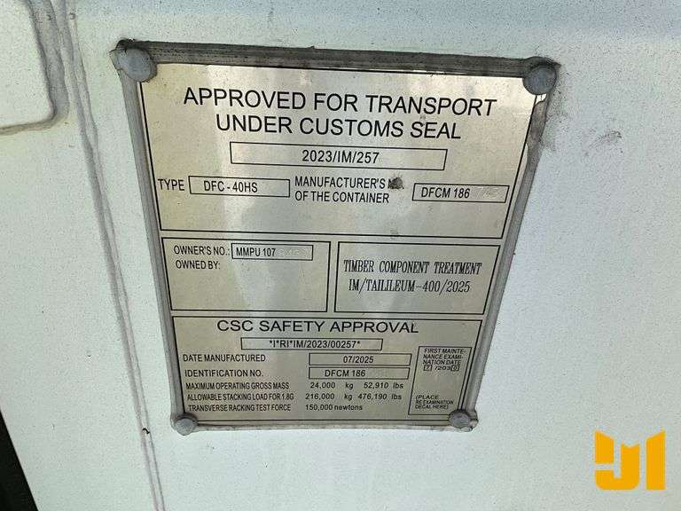2025 40' HIGH CUBE CONTAINER SN: MMPU1078437