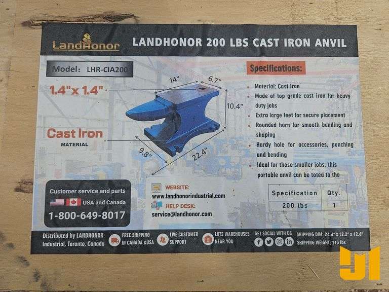 UNUSED LANDHONOR LHR-CIA200 200 LB CAST IRON ANVIL