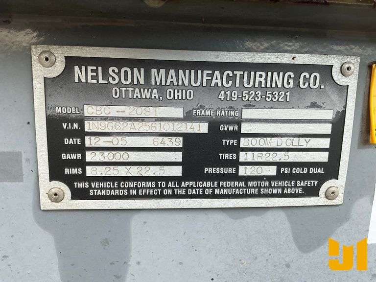 2007 NELSON CBC-20ST 2 AXLE BOOM DOLLY SN: IN9G62A2561012141