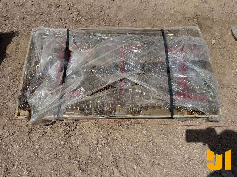 QTY OF 10 UNUSED 3/8 IN. 20 FT CHAINS & QTY OF 5 UNUSED BINDERS