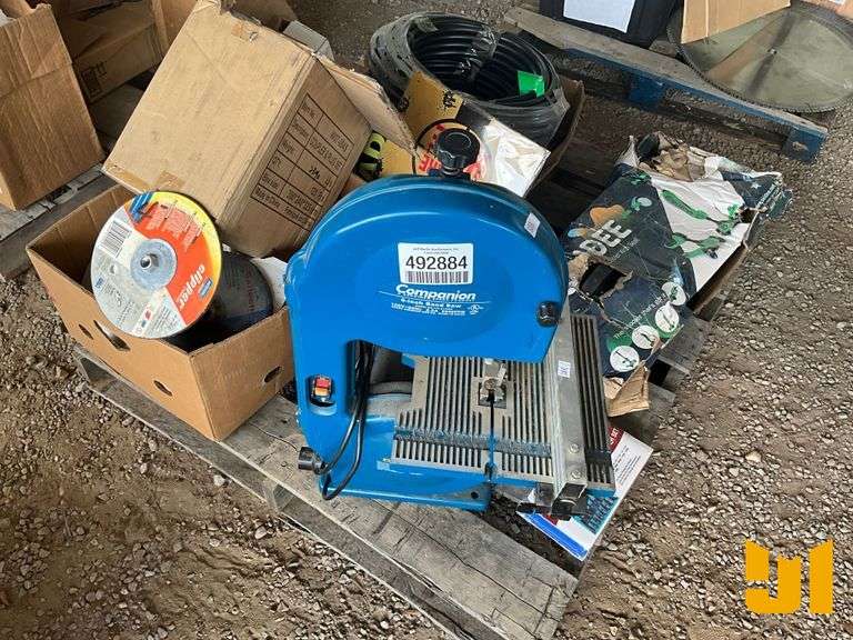 PALLET OF COMPAMION 8” BAND SAW, 15PC IMPACT MAGNETIC NUTSETTER