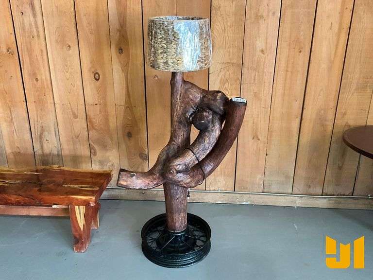 PINE LAMP WITH MODEL T CAR RIM